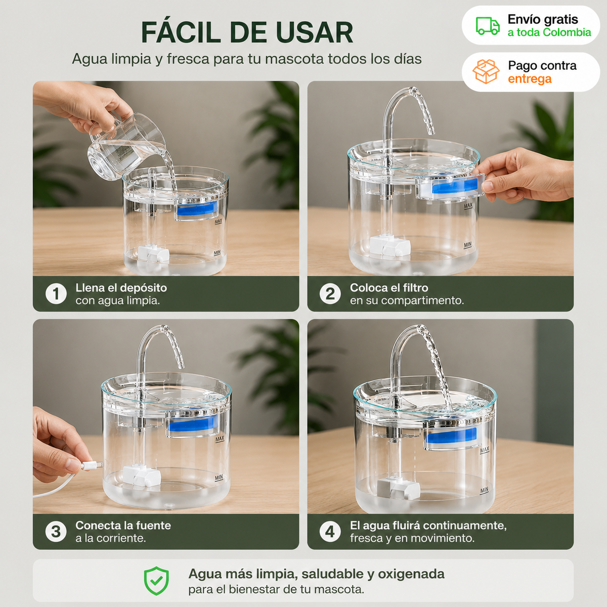 Fuente purificador de agua para mascotas