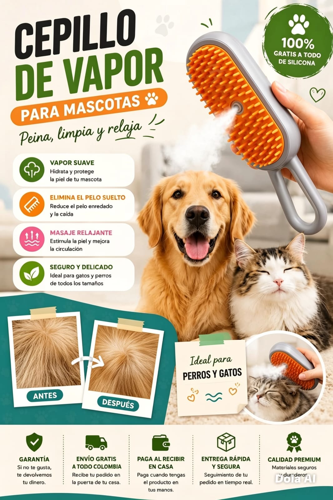 Cepillo Vapor Con Agarradera Mascotas