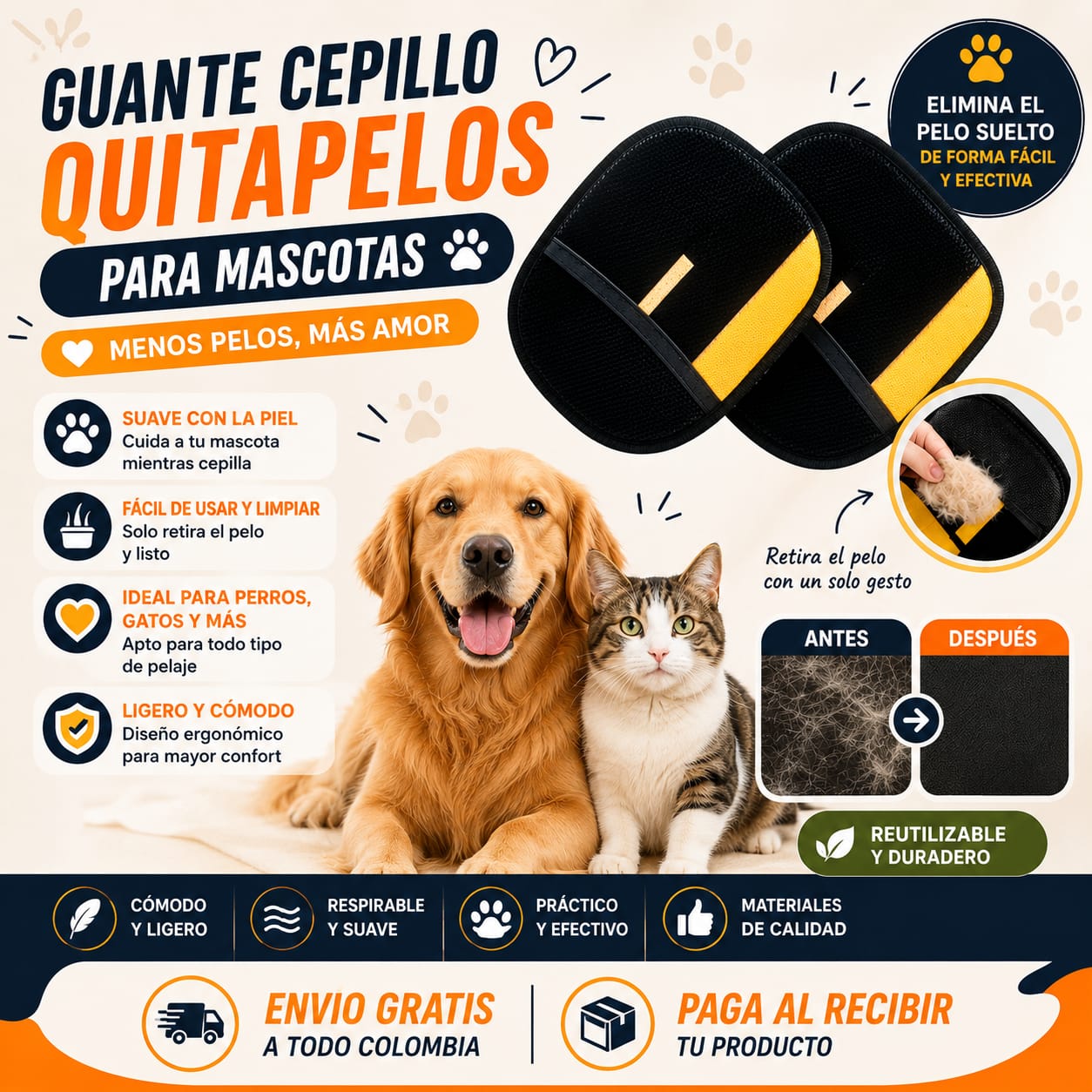 Guante Cepillo Quitapelos Mascotas