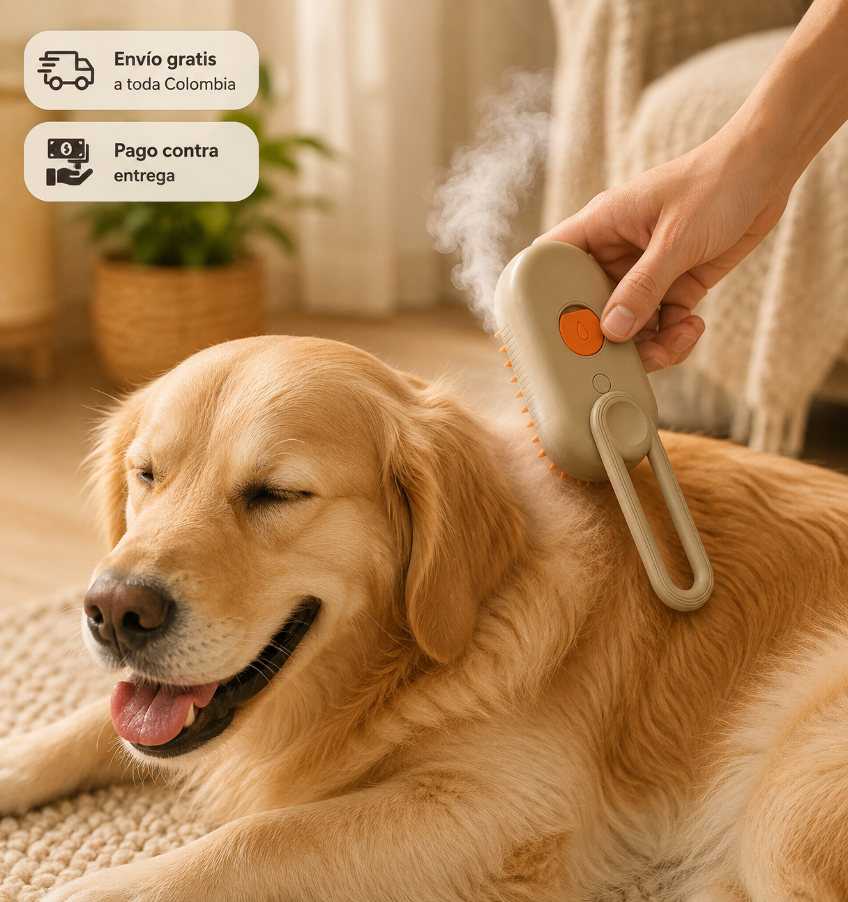 Cepillo Vapor Con Agarradera para Mascotas
